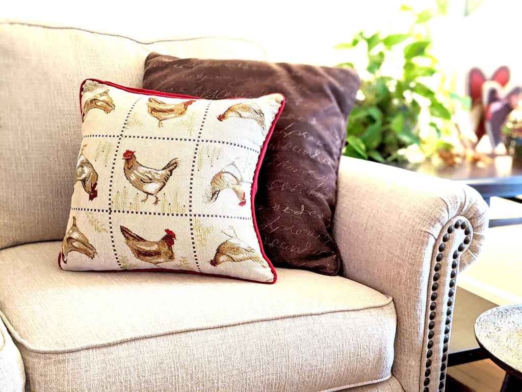 Tache Country Farmhouse Rooster Hens Woven Tapestry Throw Pillow Cover (13139CC)