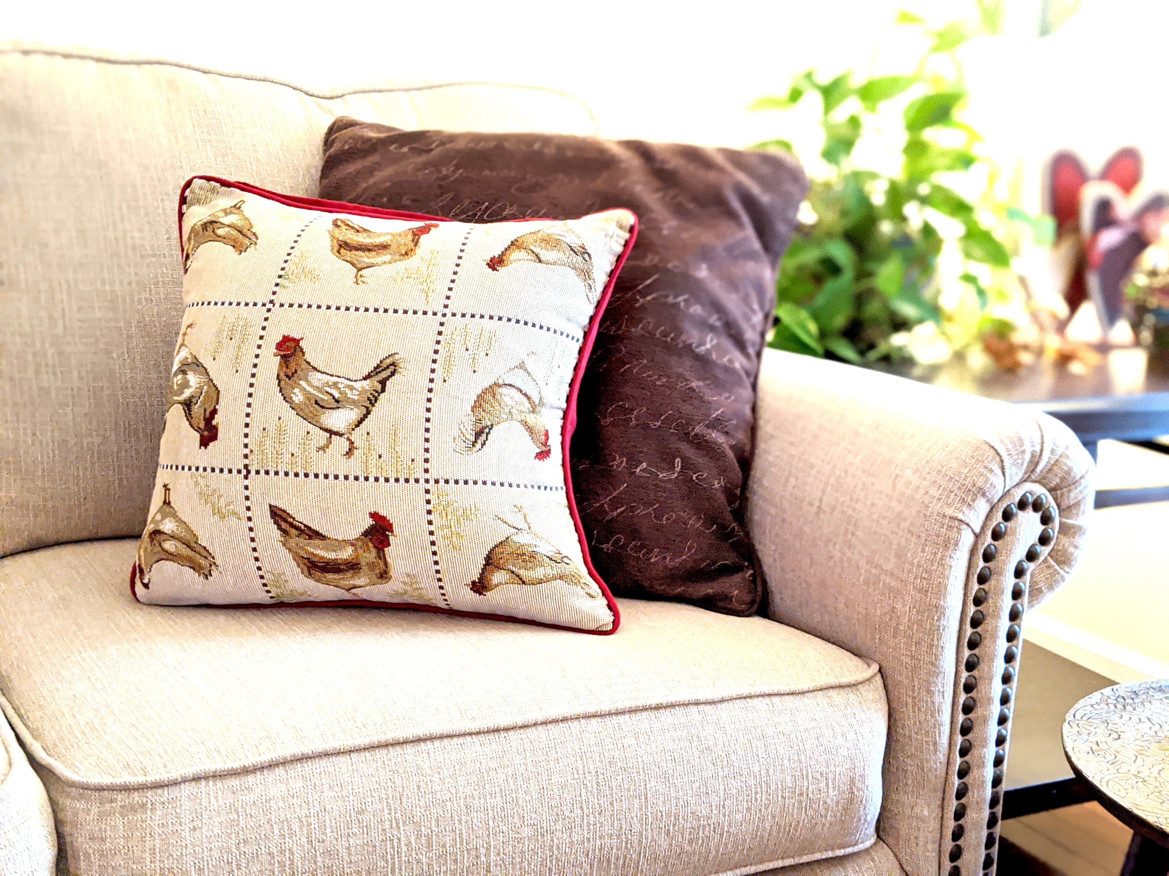 Tache Country Farmhouse Rooster Hens Woven Tapestry Throw Pillow Cover (13139CC)