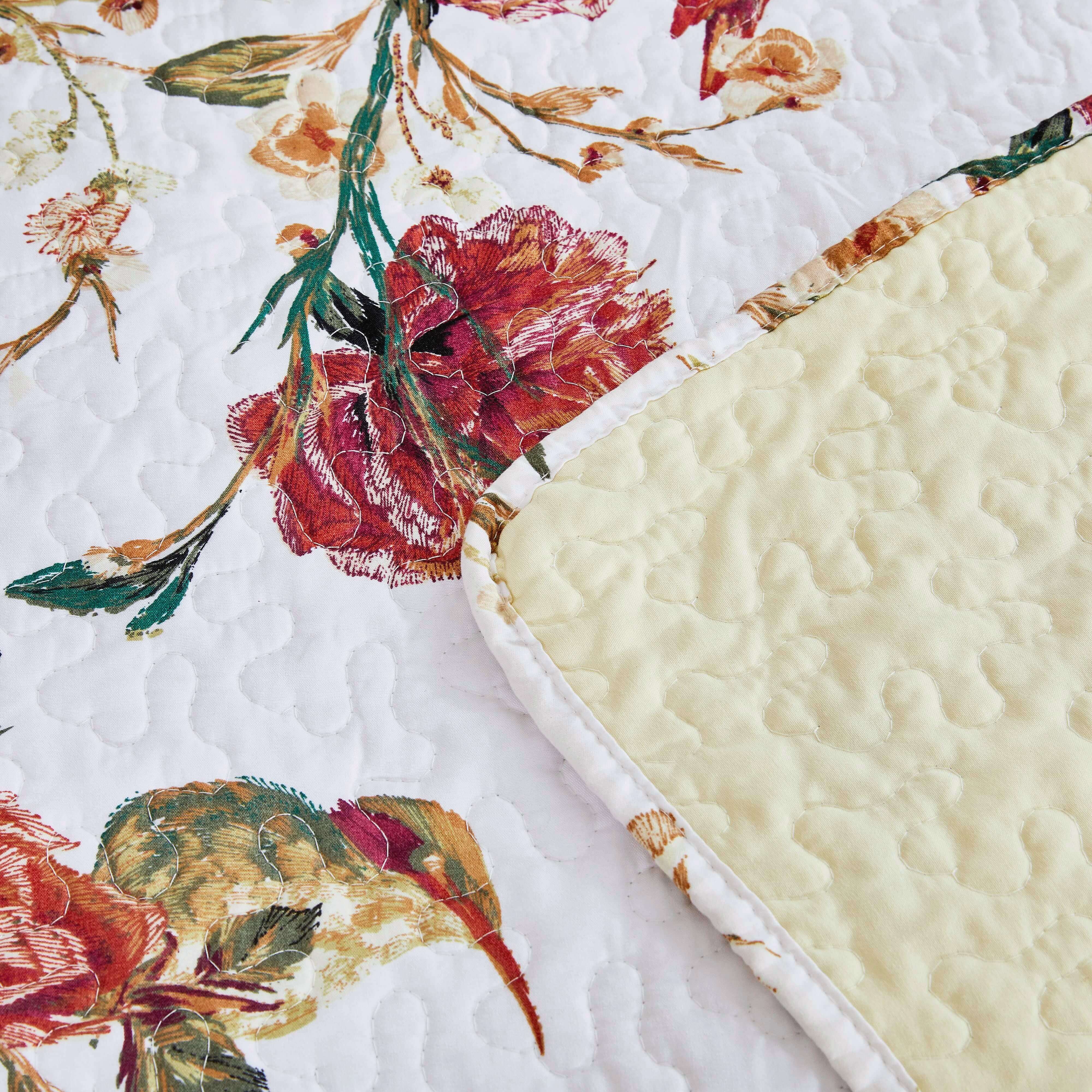 Taterbush Vintage Rose Garden Hummingbirds Burgundy White Reversible Floral Quilt Set (SD-7676)