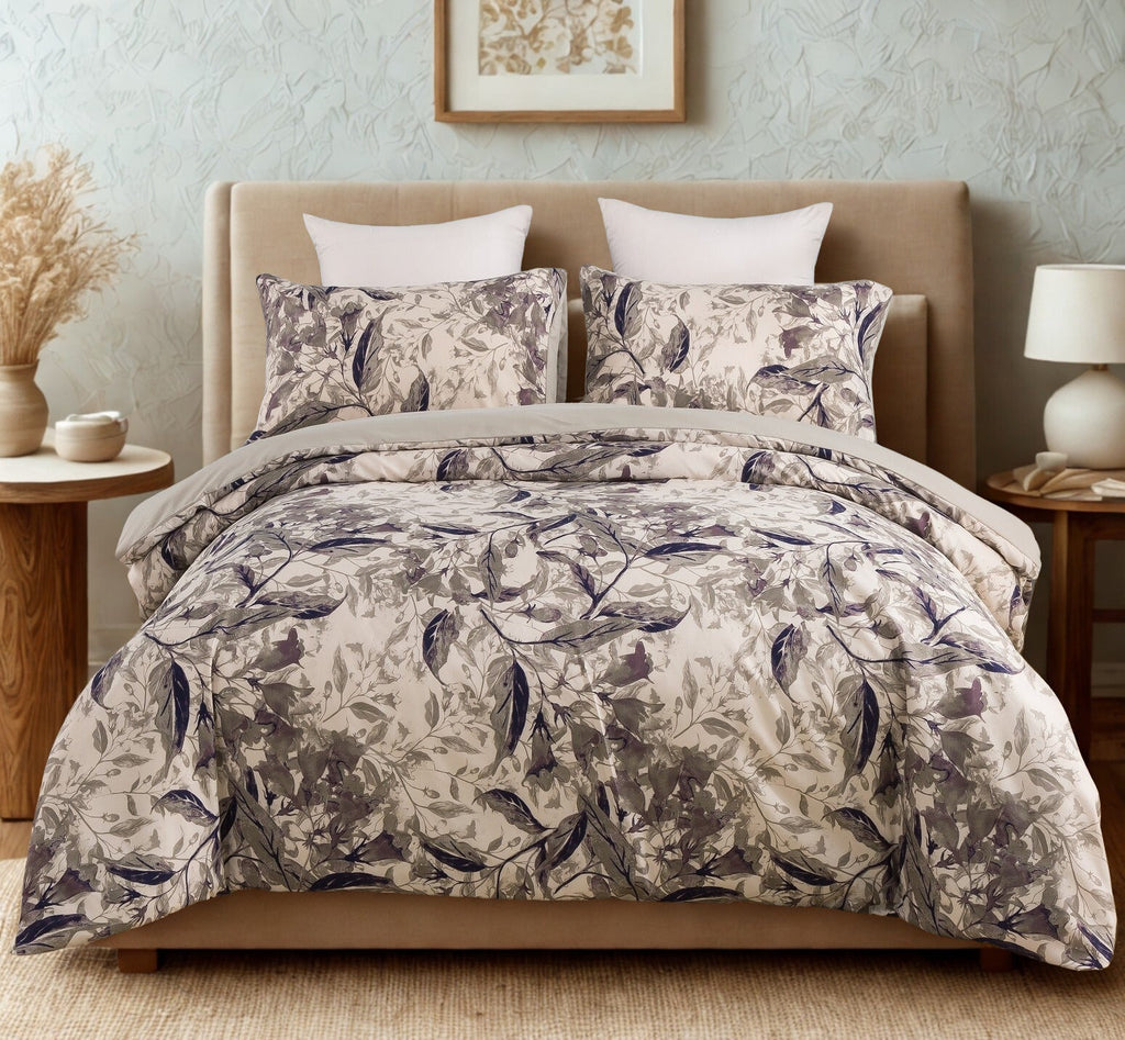 Tache Microfiber Abstract Wispy Leaf Taupe Grey Duvet Cover (JHW-843)