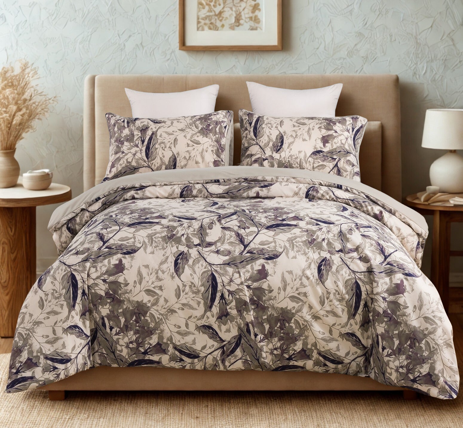 Tache Microfiber Abstract Wispy Leaf Taupe Grey Duvet Cover (JHW-843)
