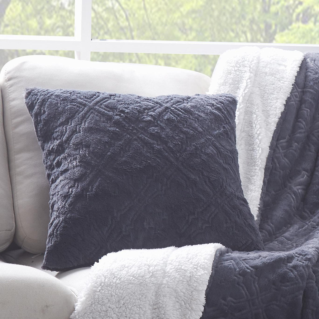 Tache Faux Fur Steel Navy Blue Diamond Trellis Pattern Cushion Cover / Euro Sham (3390)