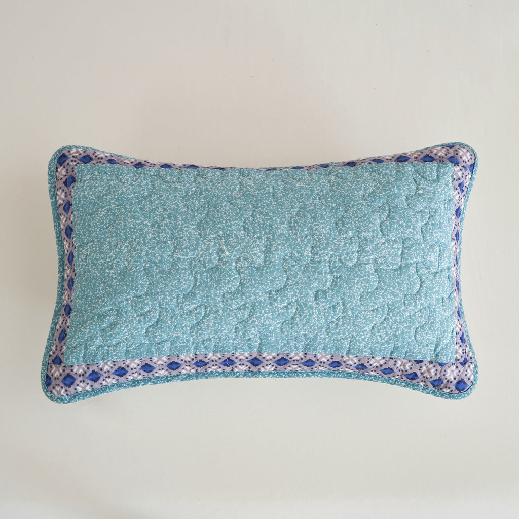 Tache Cotton Turquoise Blue Geometric Patchwork Border Old World Lumbar Pillow Sham (JHW-936)