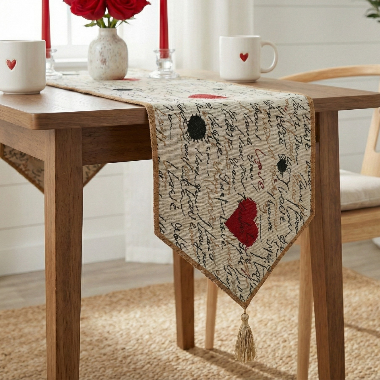 Tache Romantic I Love You Valentine¡¯s Beige Woven Tapestry Table Runner (18111)