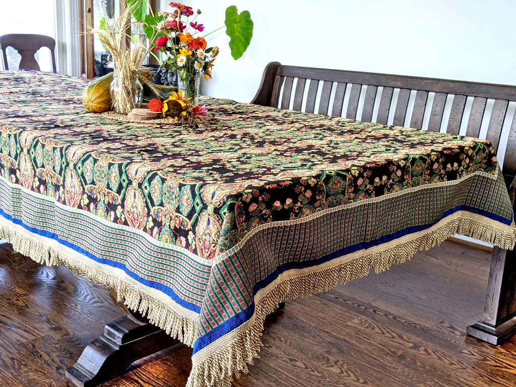 Tache Elegant Black Ornate Paisley Woven Tapestry Tablecloth (18192)