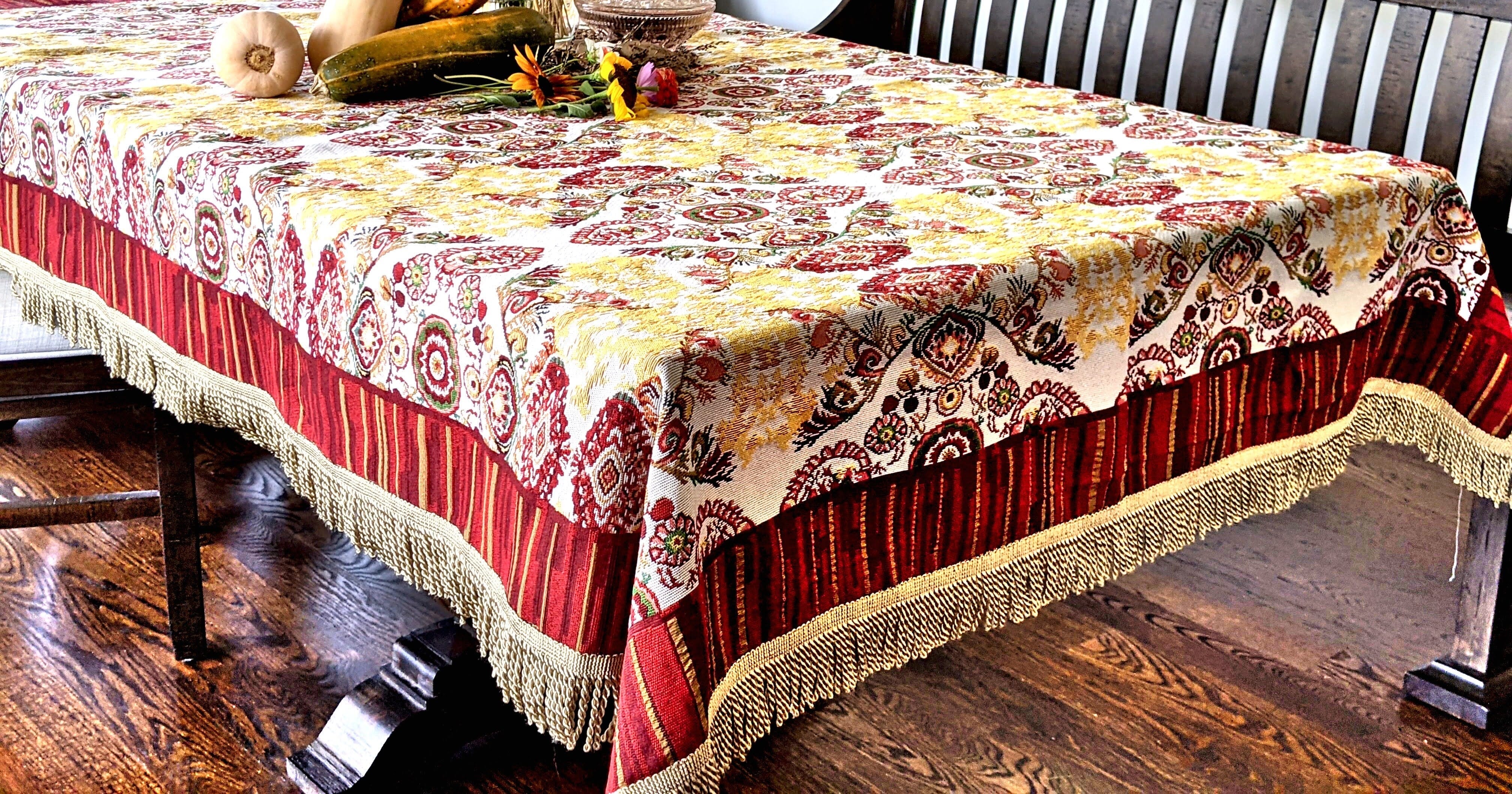 Taterbush Elegant Burgundy Ornate Paisley Woven Tapestry Tablecloth (18194)