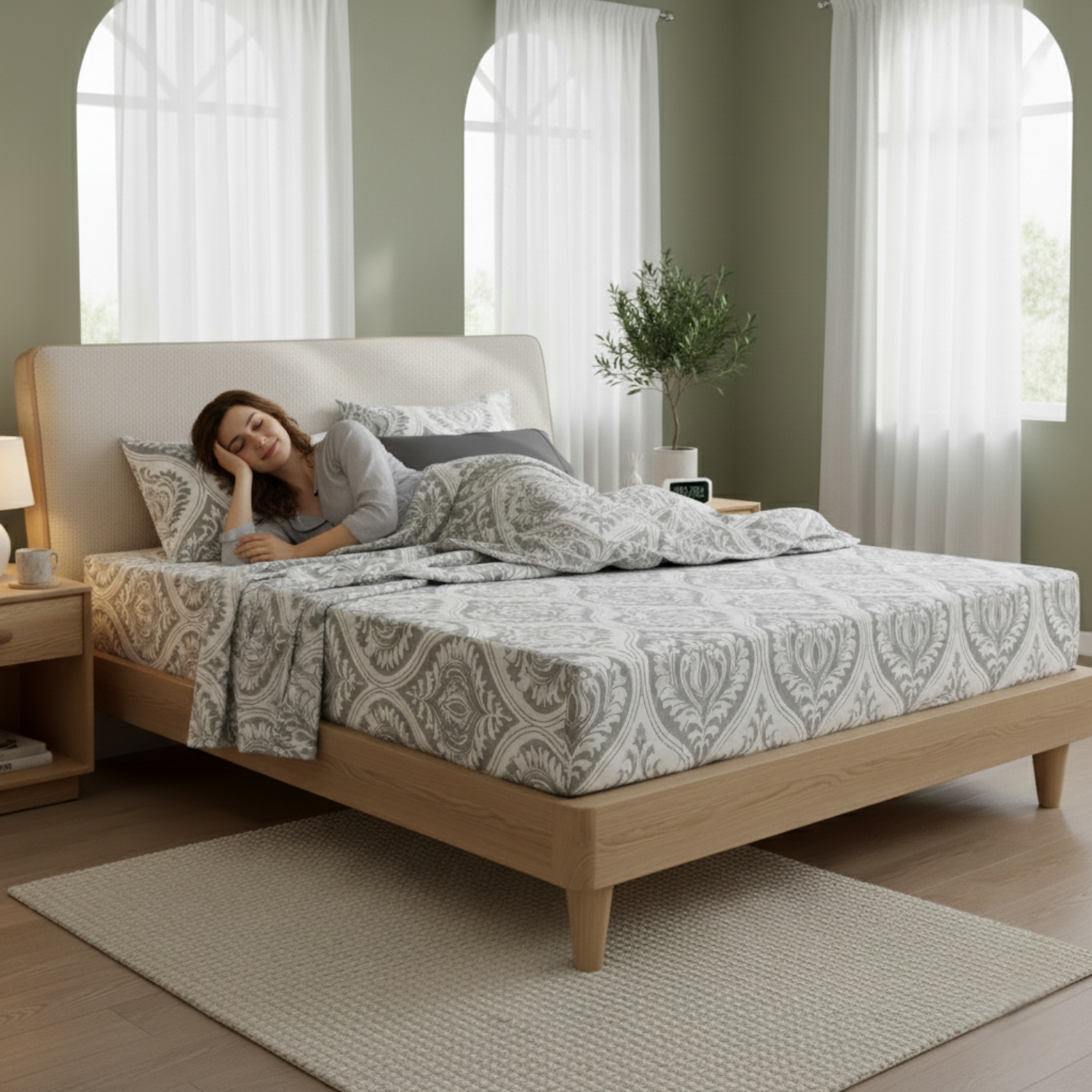 Tache Dreamy Moon Sky Ogee Damask Heather Gray White Bed Sheet Set (TB300)