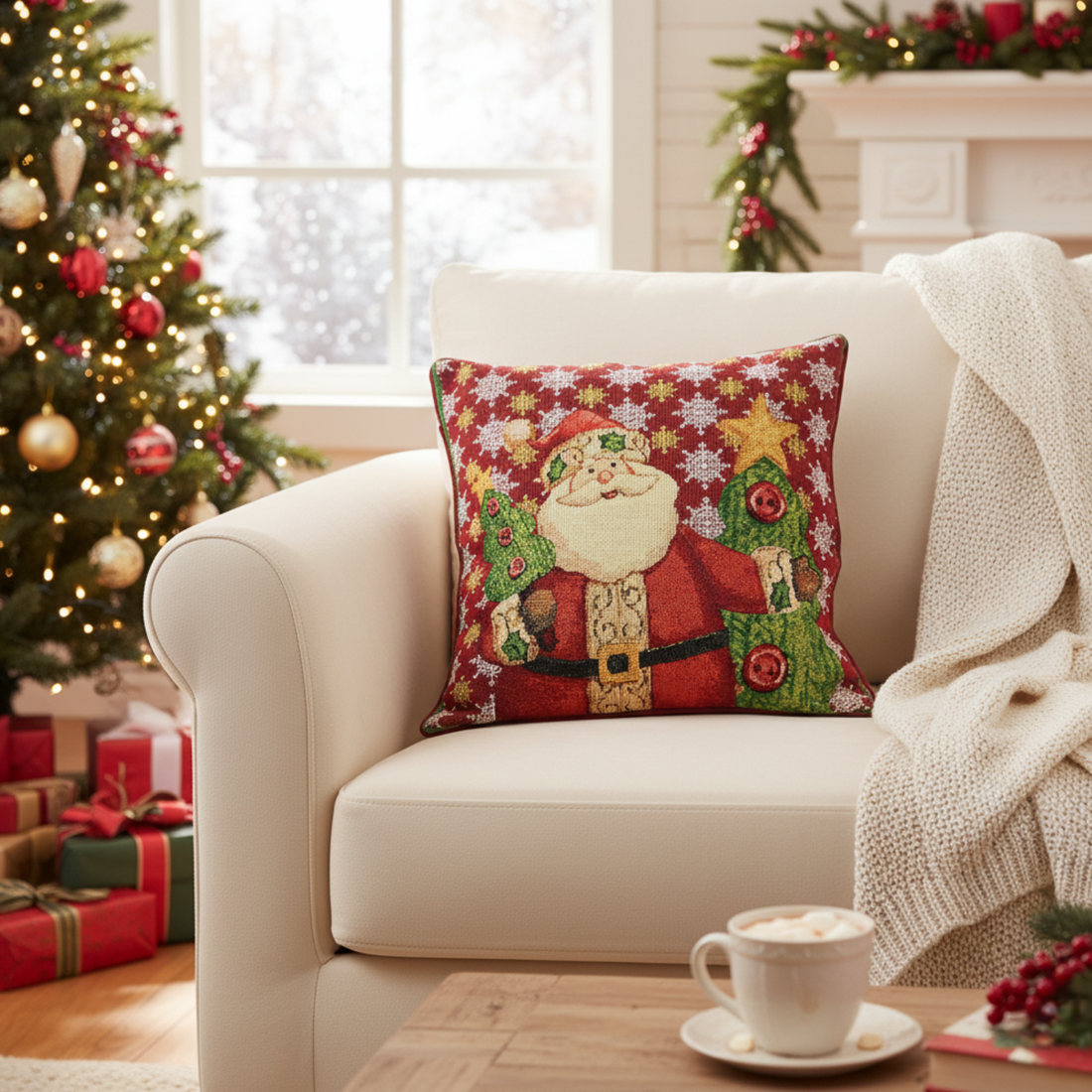 Taterbush Christmas Cute Santa Claus Is Coming to Town Throw Pillow Cover (DB15191CC)