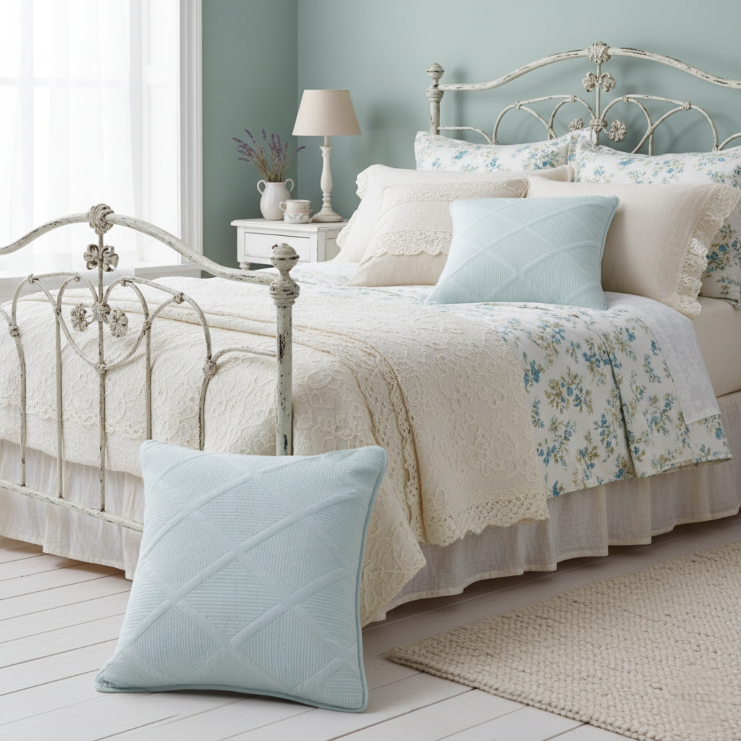 Tache Cotton Seafoam Blue Soothing Pastel Diamond Cushion Covers / Euro Sham (JHW-856)