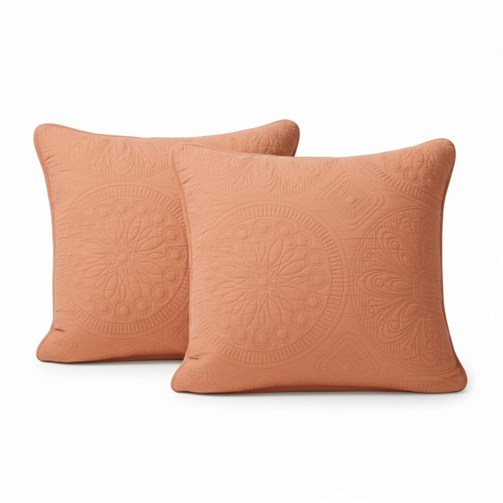 Tache Cotton Stone Washed Rustic Orange Medallion Tuscany Sunrise Cushion Covers / Euro Sham (JHW-595)