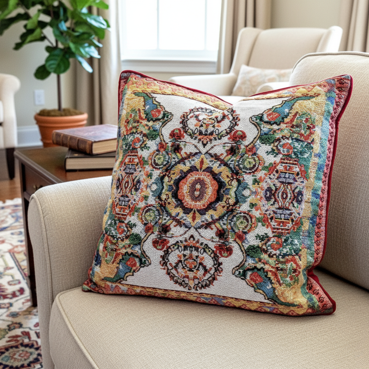 Taterbush Elegant Ivory Colorful Ornate Paisley Woven Tapestry Throw Pillow Cover (18193)