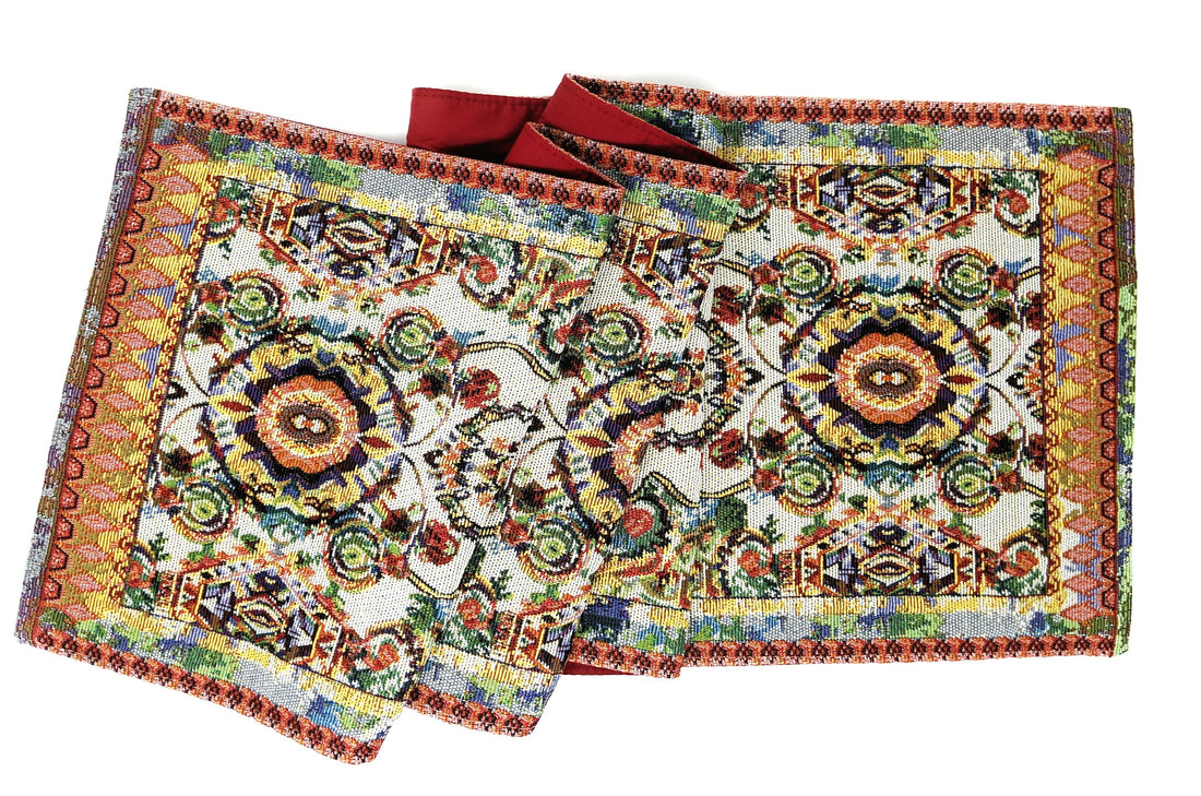 Taterbush Elegant Ivory Colorful Ornate Paisley Woven Tapestry Table Runner (18193)