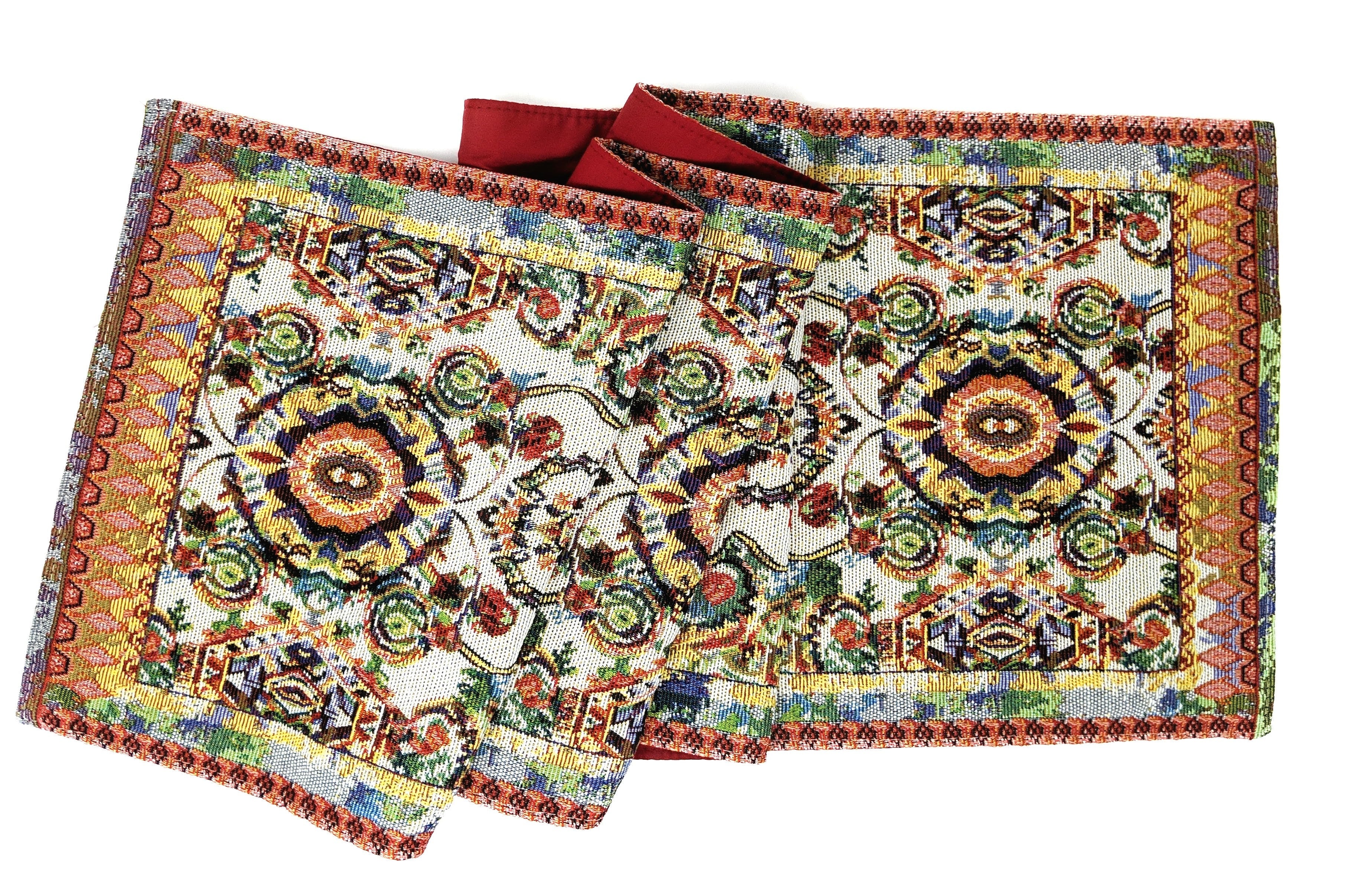 Taterbush Elegant Ivory Colorful Ornate Paisley Woven Tapestry Table Runner (18193)