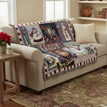 Tache Wonderful Season Snowman Tapestry Throw Blanket with Fringe (2270)