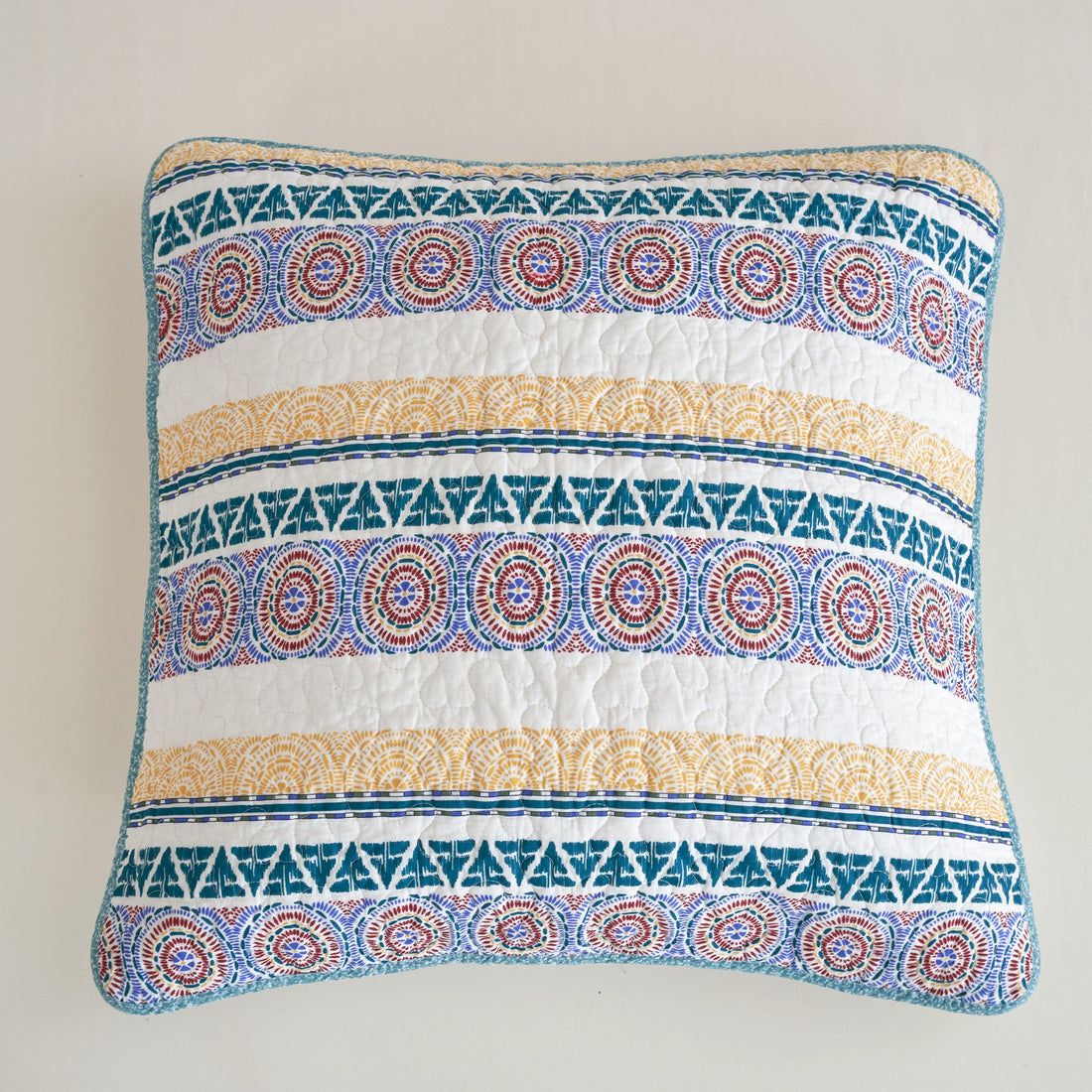 Taterbush Cotton Patchwork Blue Yellow Old World Hummingbirds Garden Euro Sham (JHW-936)