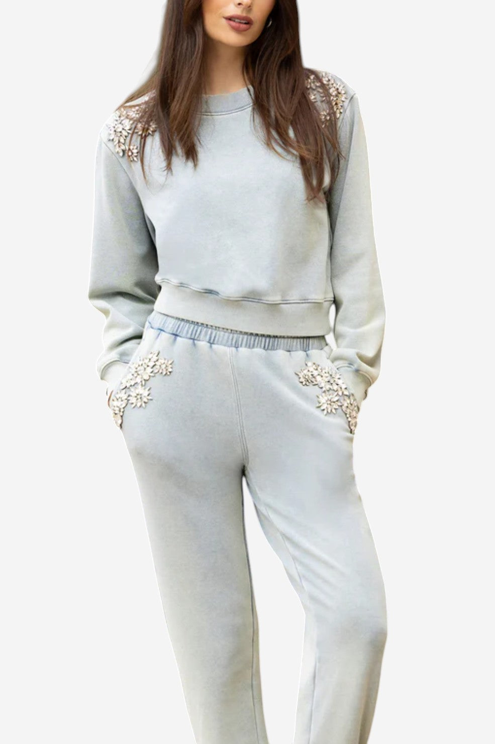 Julie Crystal Patch Sweatshirt - Washed Denim