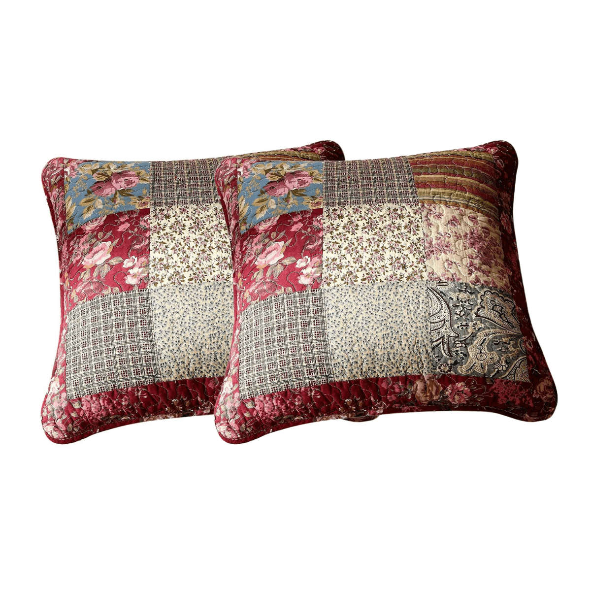 Tache Cotton Patchwork Beige Burgundy Paisley Floral Fairy Tale Tea Party Cushion Covers / Euro Sham (DXJ103443)