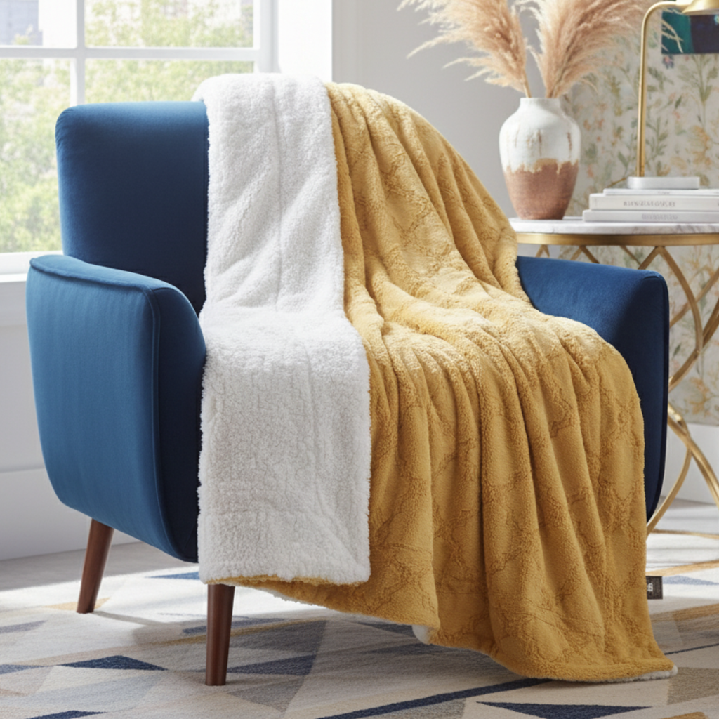 Tache Faux Fur Mustard Yellow Moroccan Lattice Pattern Throw Blanket (3397)