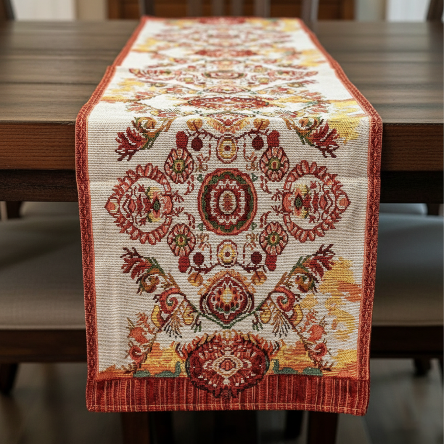 Tache Elegant Burgundy Ornate Paisley Woven Tapestry Table Runner (18194)