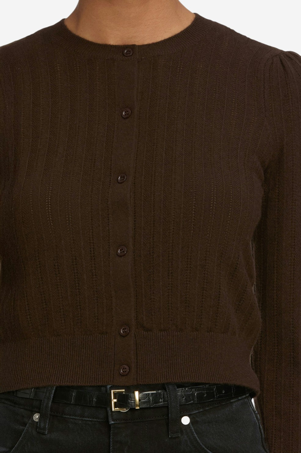 The Ladder Pointelle Cardi - Coffee