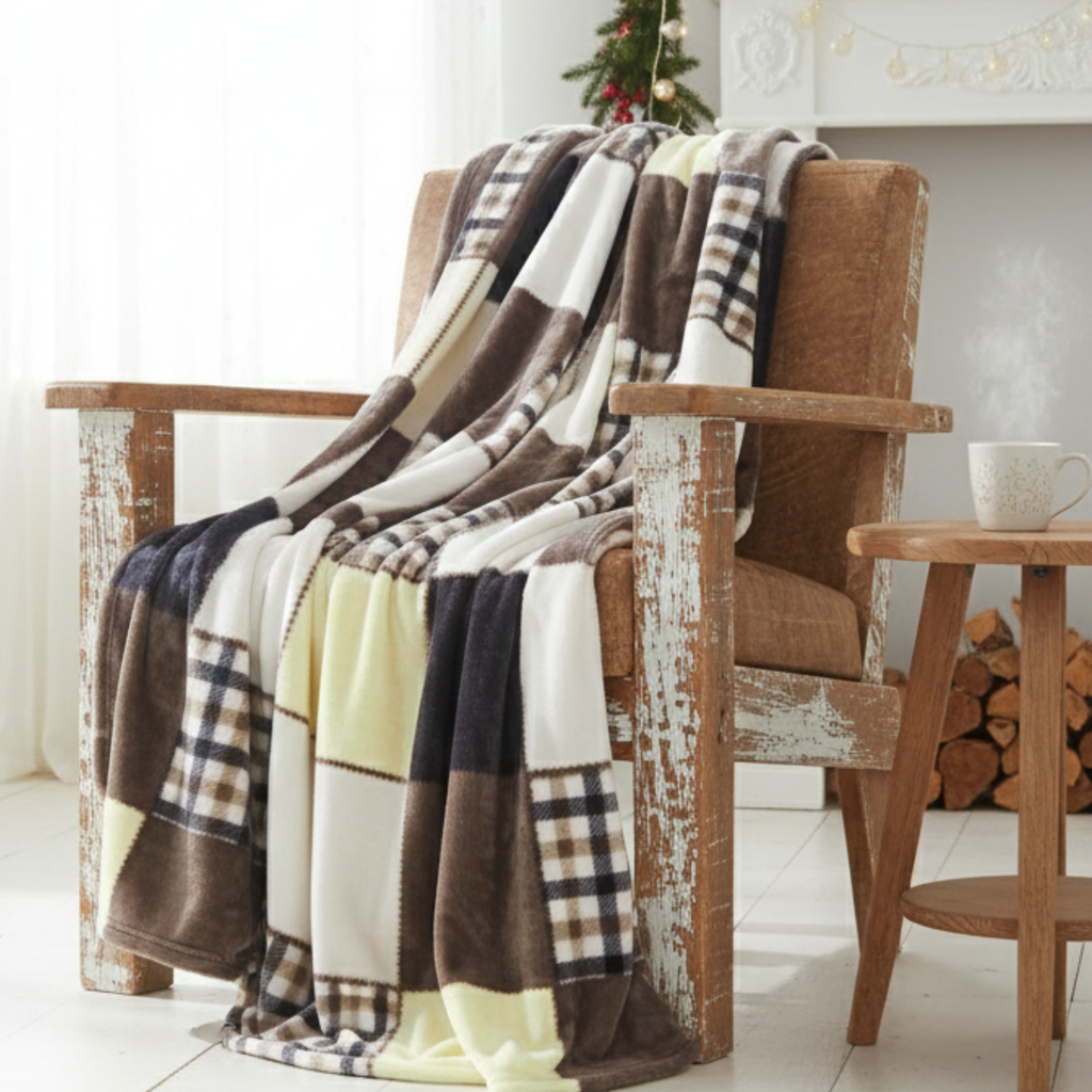 Tache Buttermilk Fall Yellow Brown Farmhouse Super Soft Plaid Patchwork Throw Blanket (4026)