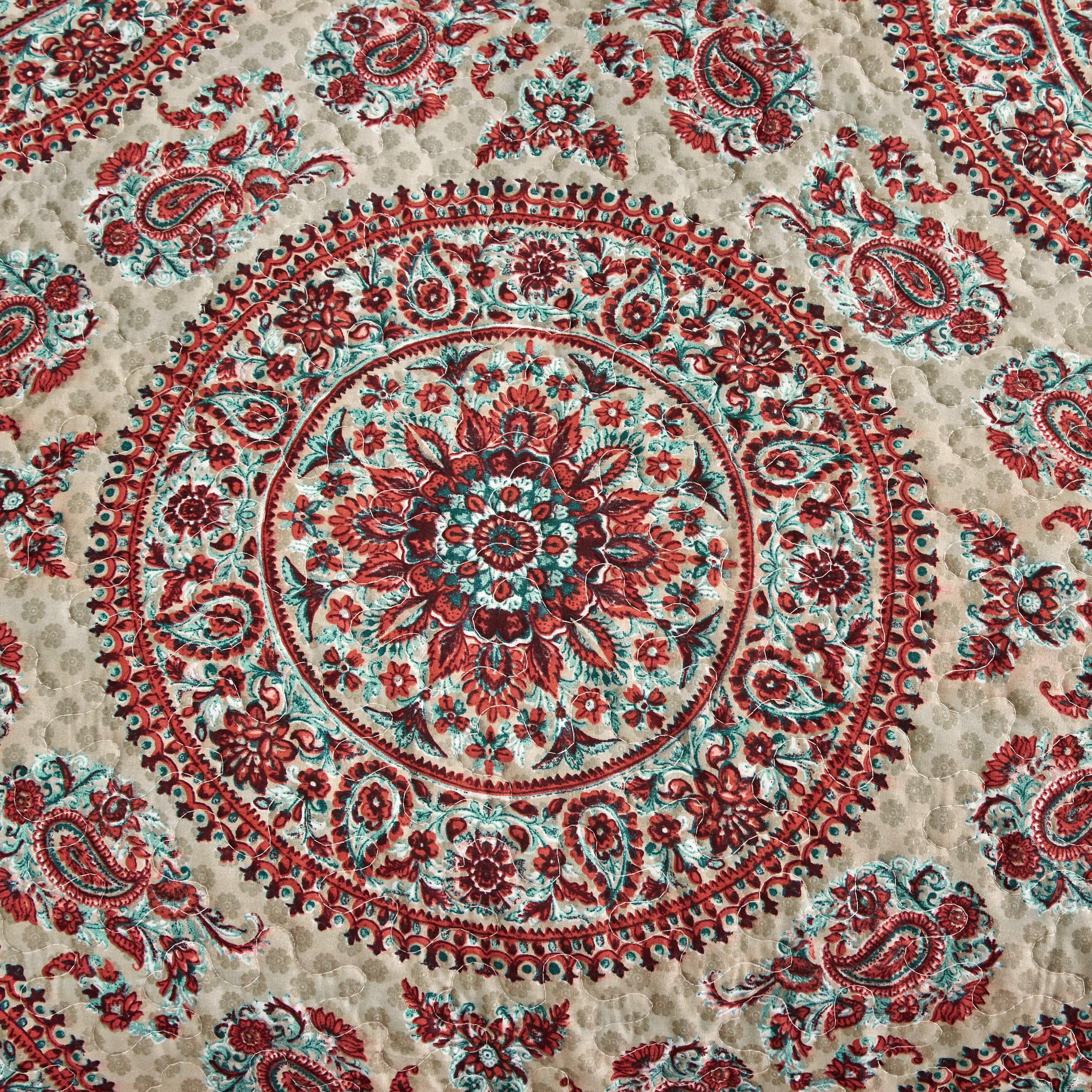 Tache Bohemian Desert Medallion Boteh Paisley Orange Blue Taupe Quilt Set (TJ3502)
