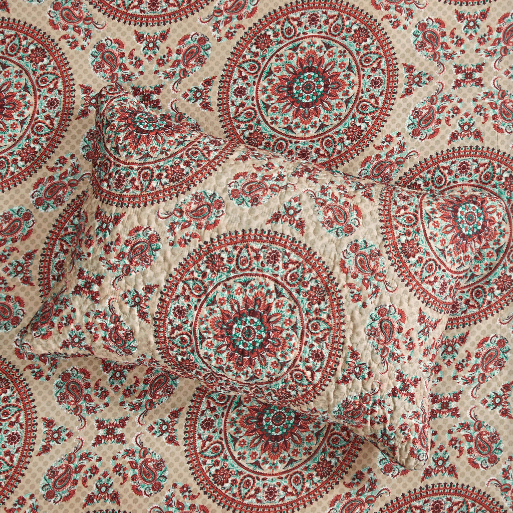 Tache Bohemian Desert Medallion Boteh Paisley Orange Blue Taupe Quilt Set (TJ3502)