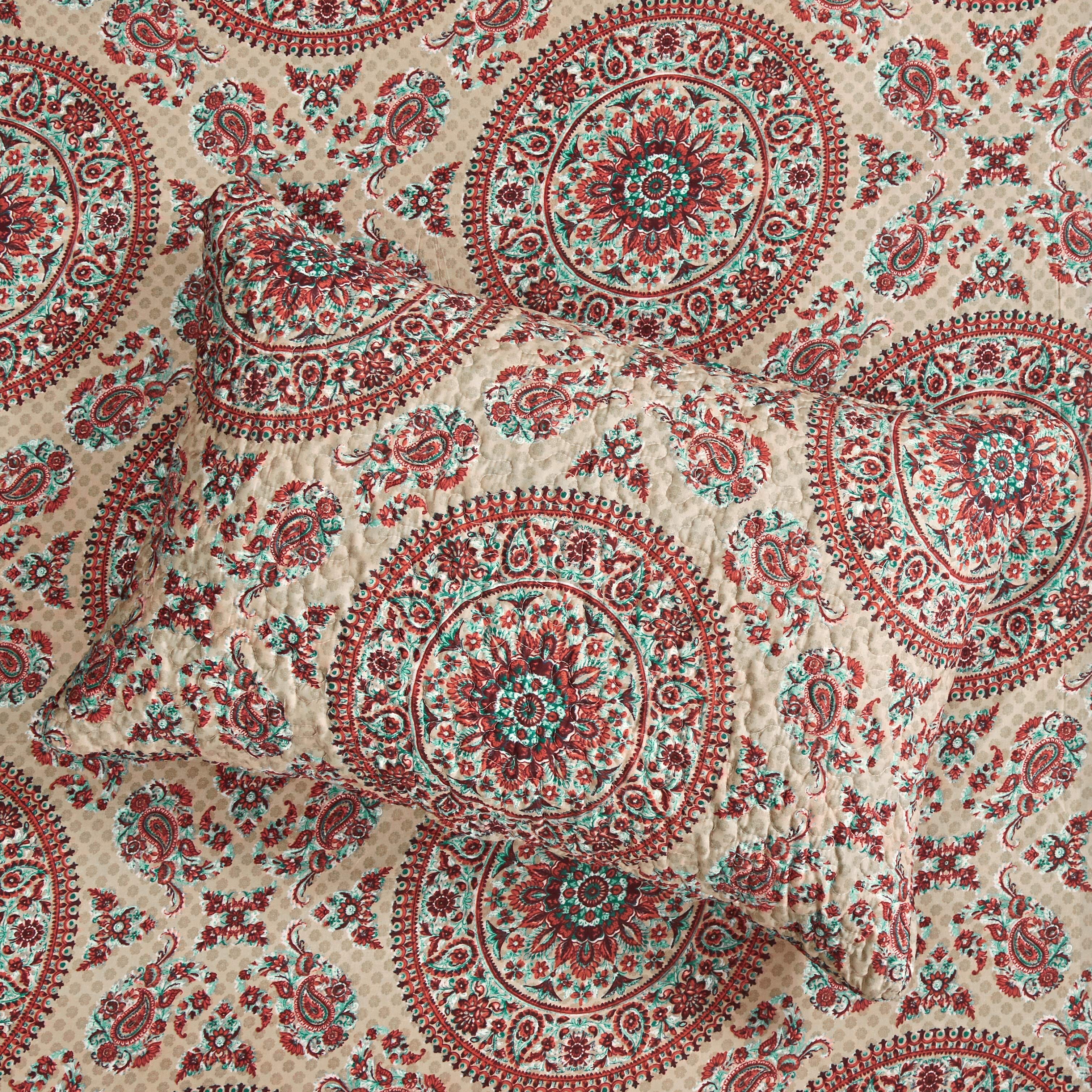 Tache Bohemian Desert Medallion Boteh Paisley Orange Blue Taupe Quilt Set (TJ3502)