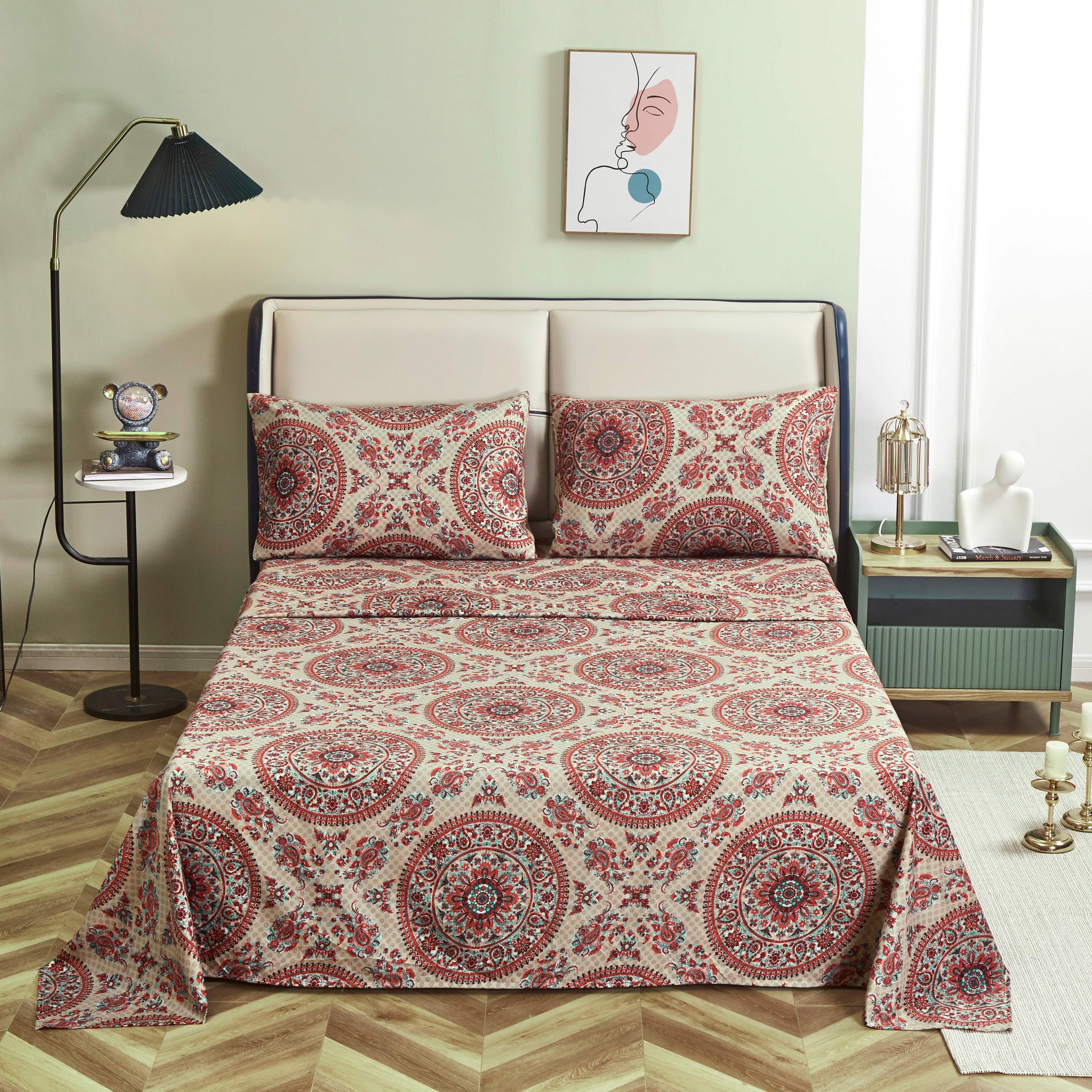 Tache Bohemian Desert Medallion Boteh Paisley Taupe Fitted Sheet / Flat Sheet (TJ3502)