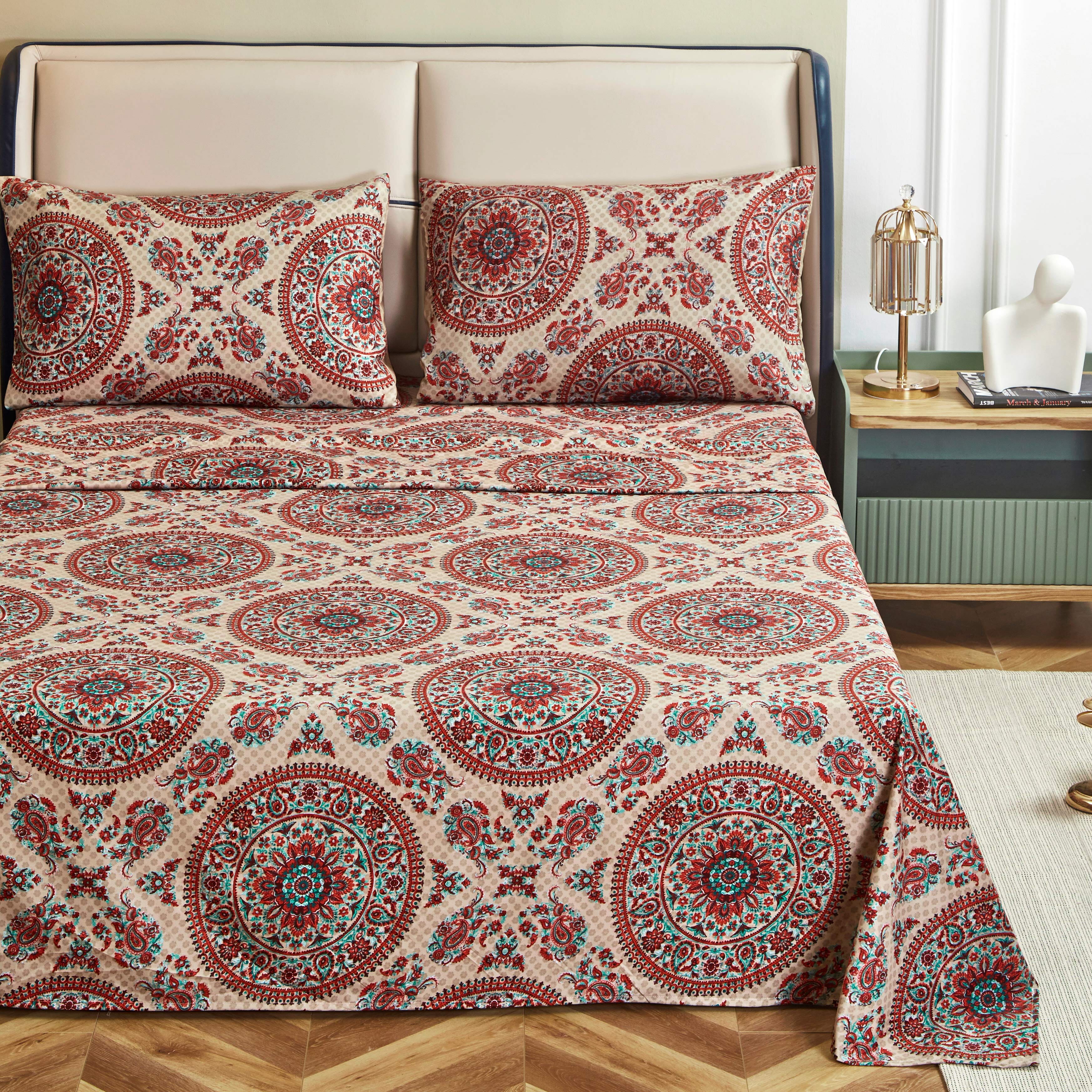 Tache Bohemian Desert Medallion Boteh Paisley Taupe Fitted Sheet / Flat Sheet (TJ3502)