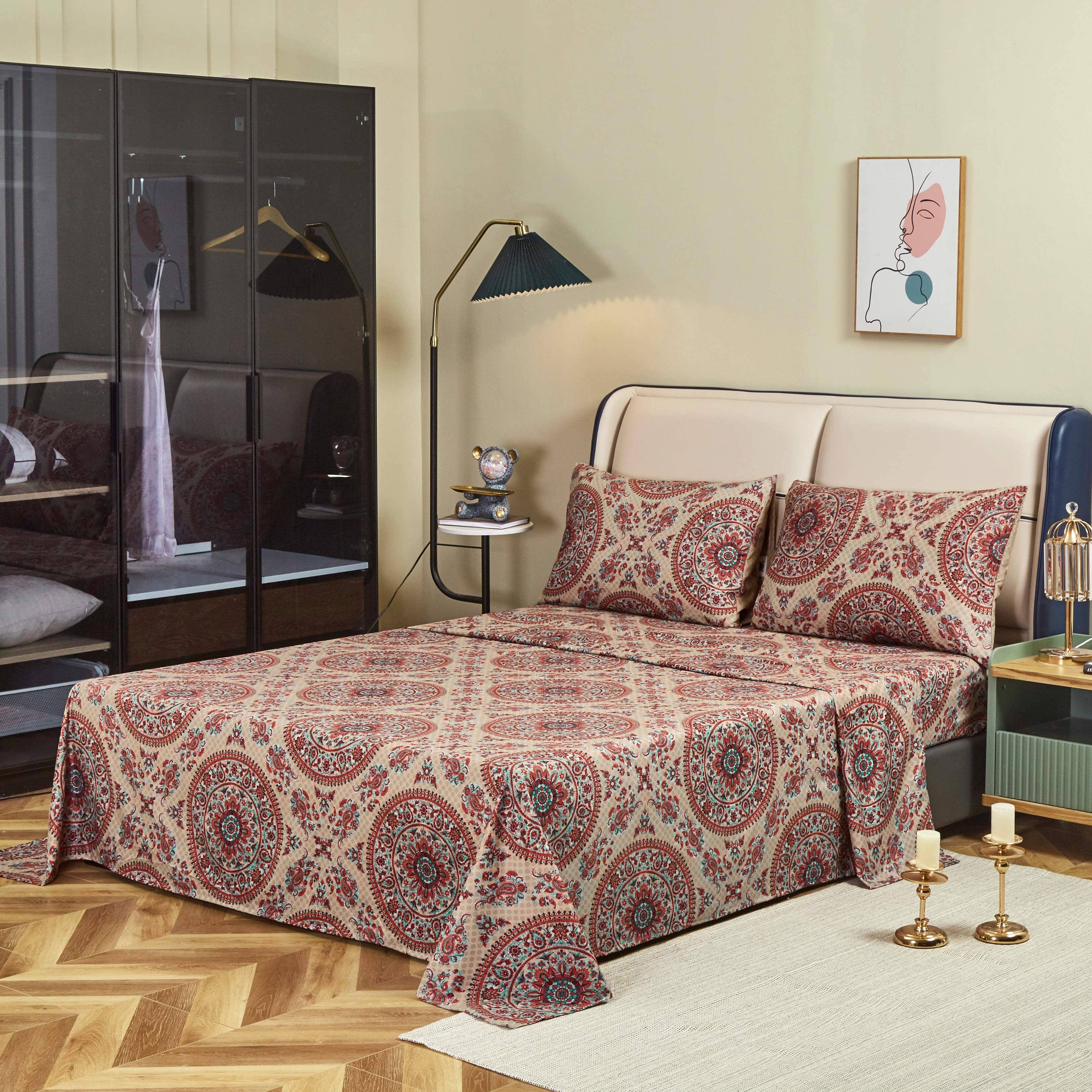 Tache Bohemian Desert Medallion Boteh Paisley Taupe Fitted Sheet / Flat Sheet (TJ3502)