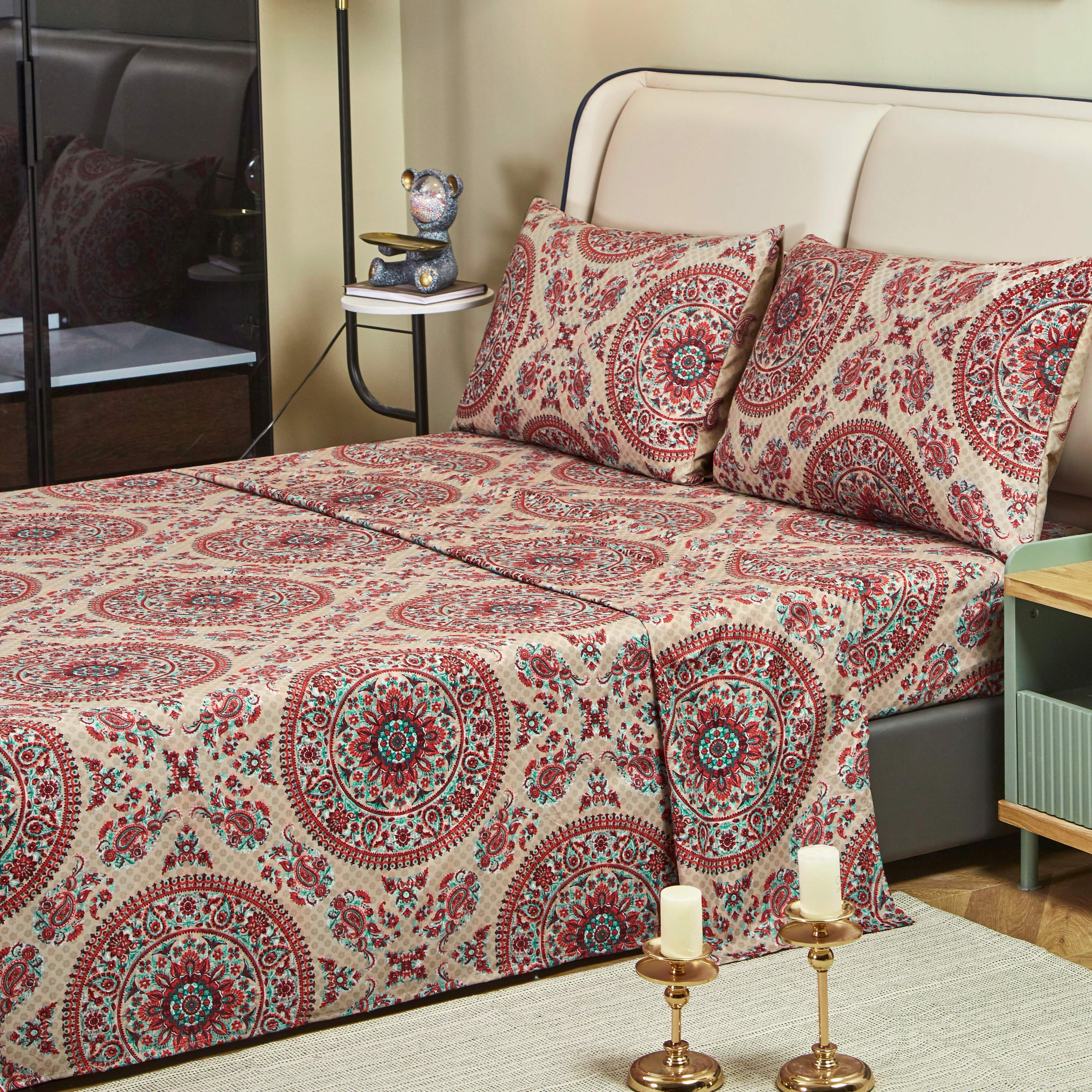 Tache Bohemian Desert Medallion Boteh Paisley Taupe Fitted Sheet / Flat Sheet (TJ3502)