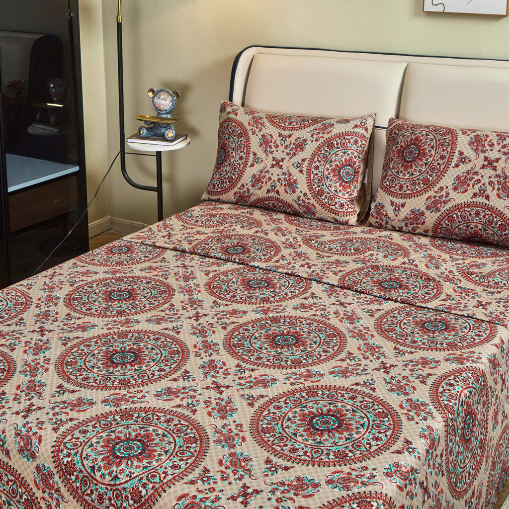 Tache Bohemian Desert Medallion Boteh Paisley Taupe Fitted Sheet / Flat Sheet (TJ3502)