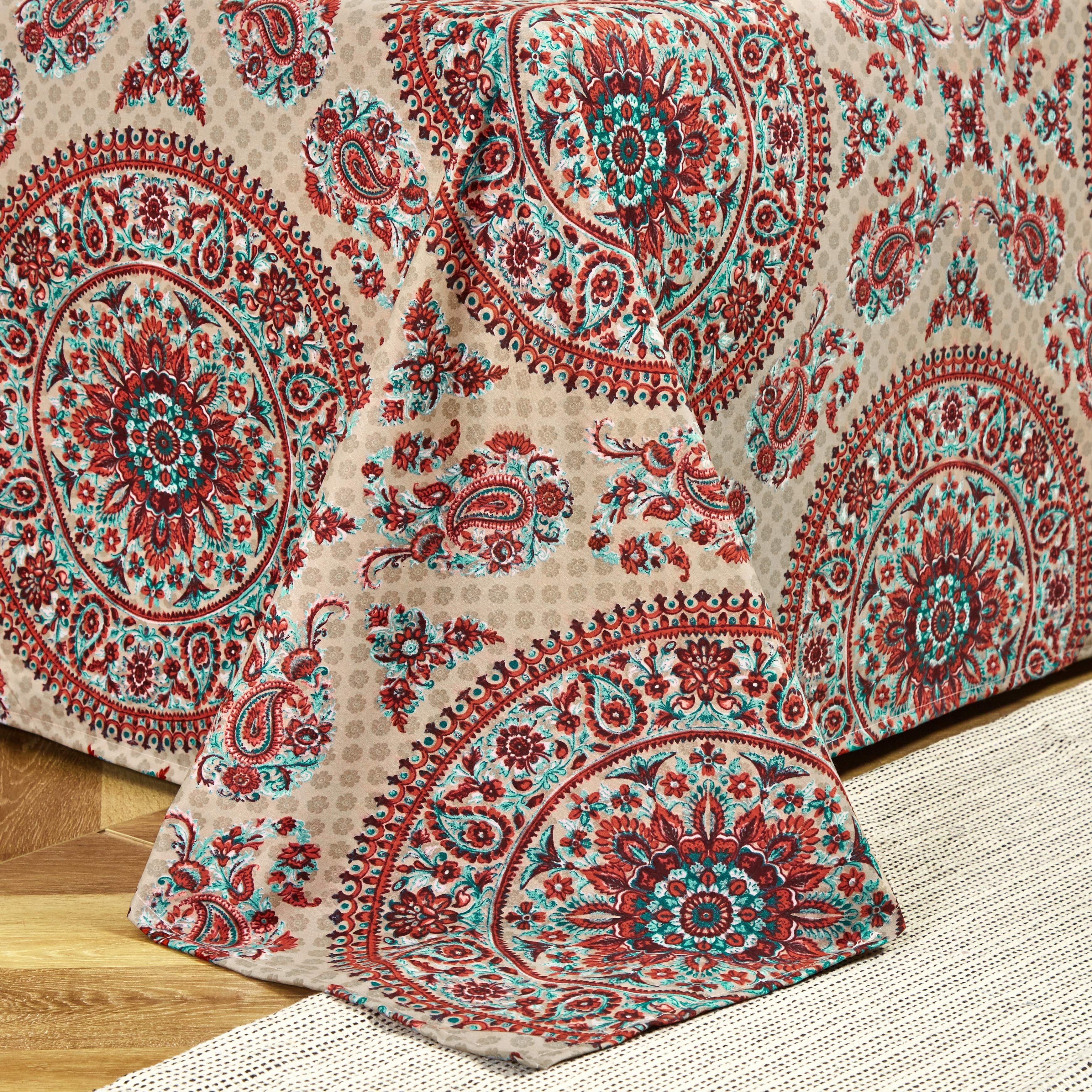 Tache Bohemian Desert Medallion Boteh Paisley Taupe Fitted Sheet / Flat Sheet (TJ3502)