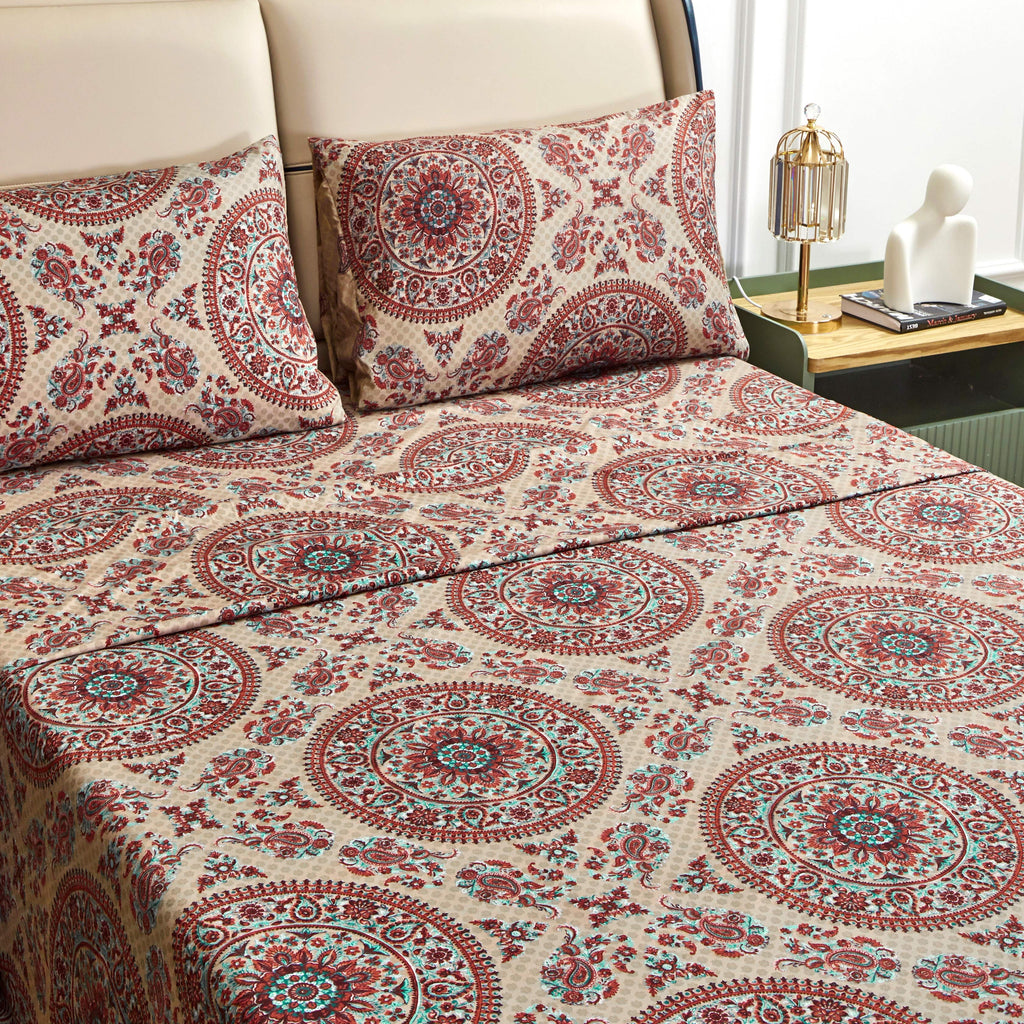 Tache Bohemian Desert Medallion Boteh Paisley Taupe Fitted Sheet / Flat Sheet (TJ3502)