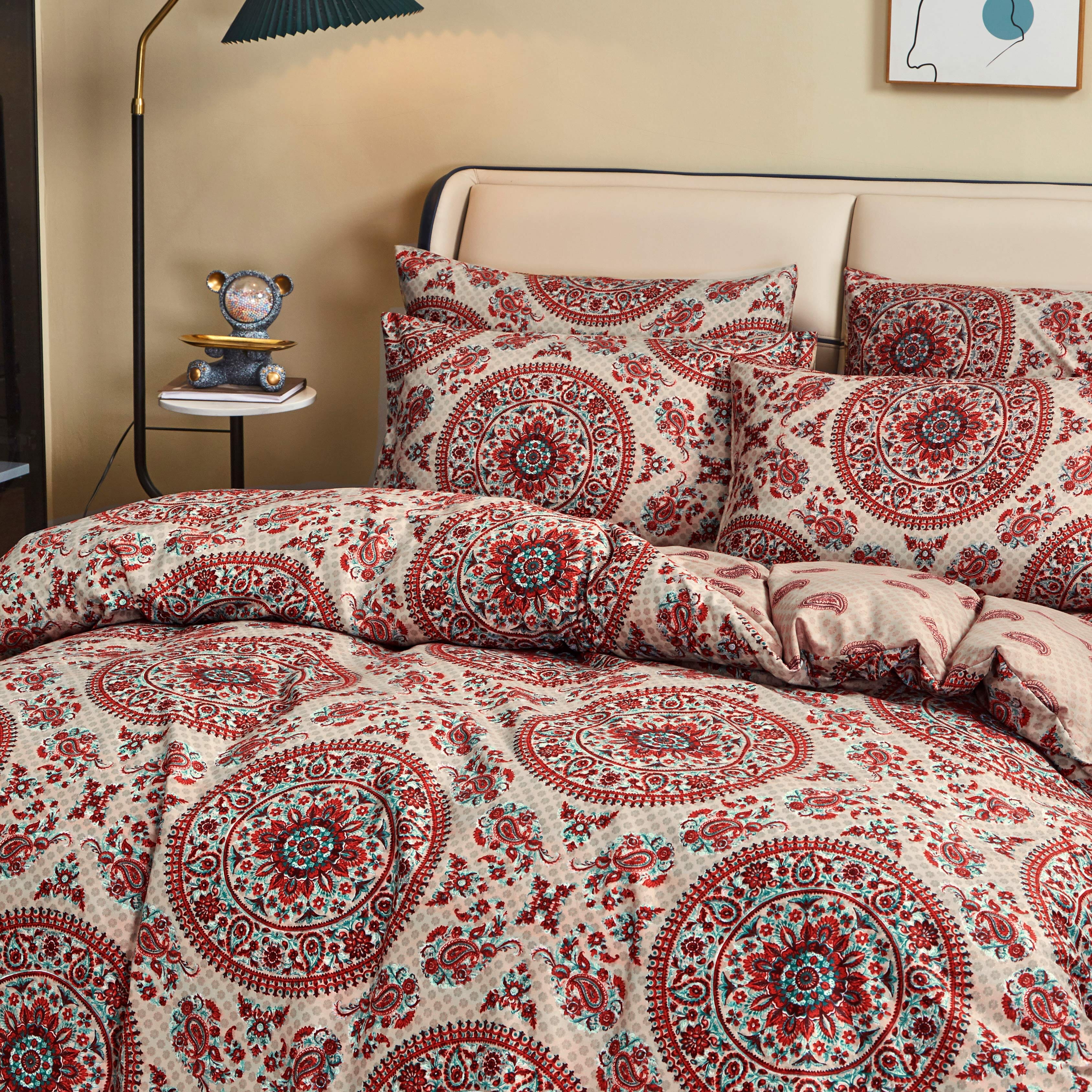 Tache Bohemian Desert Medallion Boteh Paisley Orange Blue Taupe Reversible Duvet Cover (TJ3502)