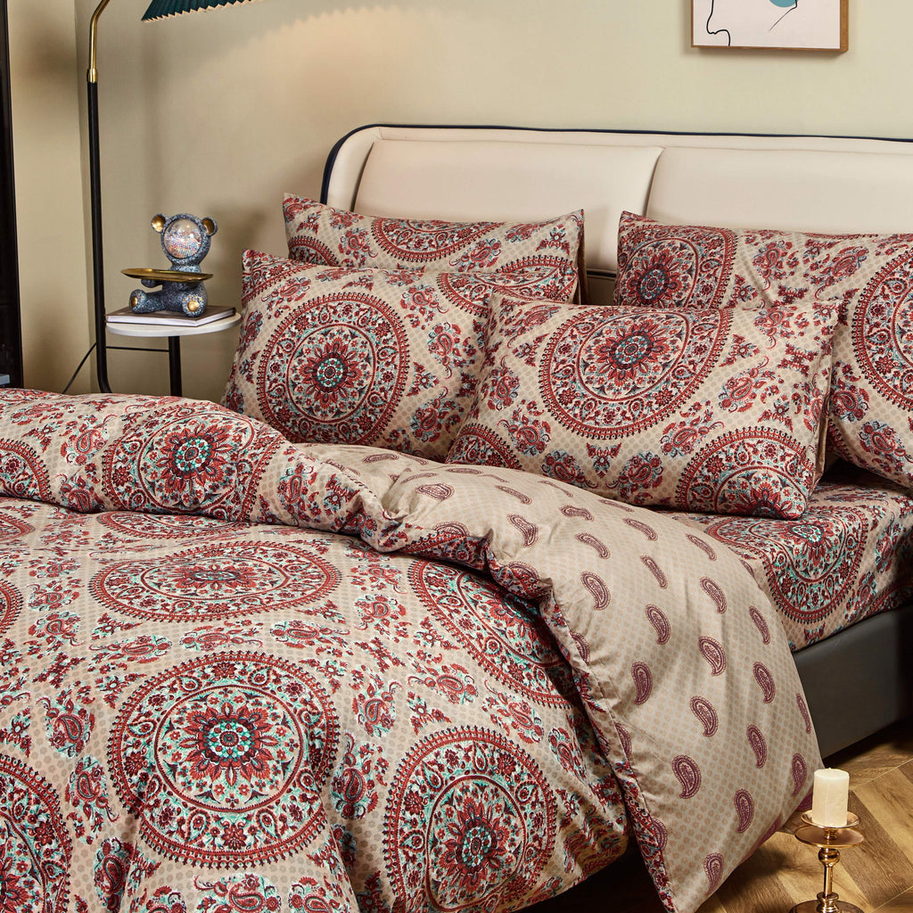 Tache Bohemian Desert Medallion Boteh Paisley Orange Blue Taupe Reversible Duvet Cover (TJ3502)