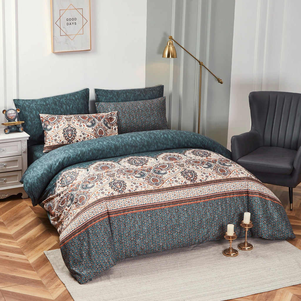Tache Rustic Paisley Mandala Palace Floral Watercolor Dark Teal Duvet Cover (KF174)