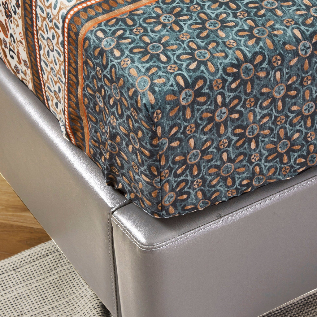 Tache Rustic Paisley Mandala Palace Floral Watercolor Dark Teal Fitted Sheet / Flat Sheet (KF174)