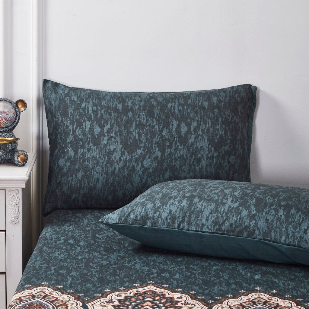 Tache Rustic Paisley Mandala Palace Floral Watercolor Dark Teal Fitted Sheet / Flat Sheet (KF174)