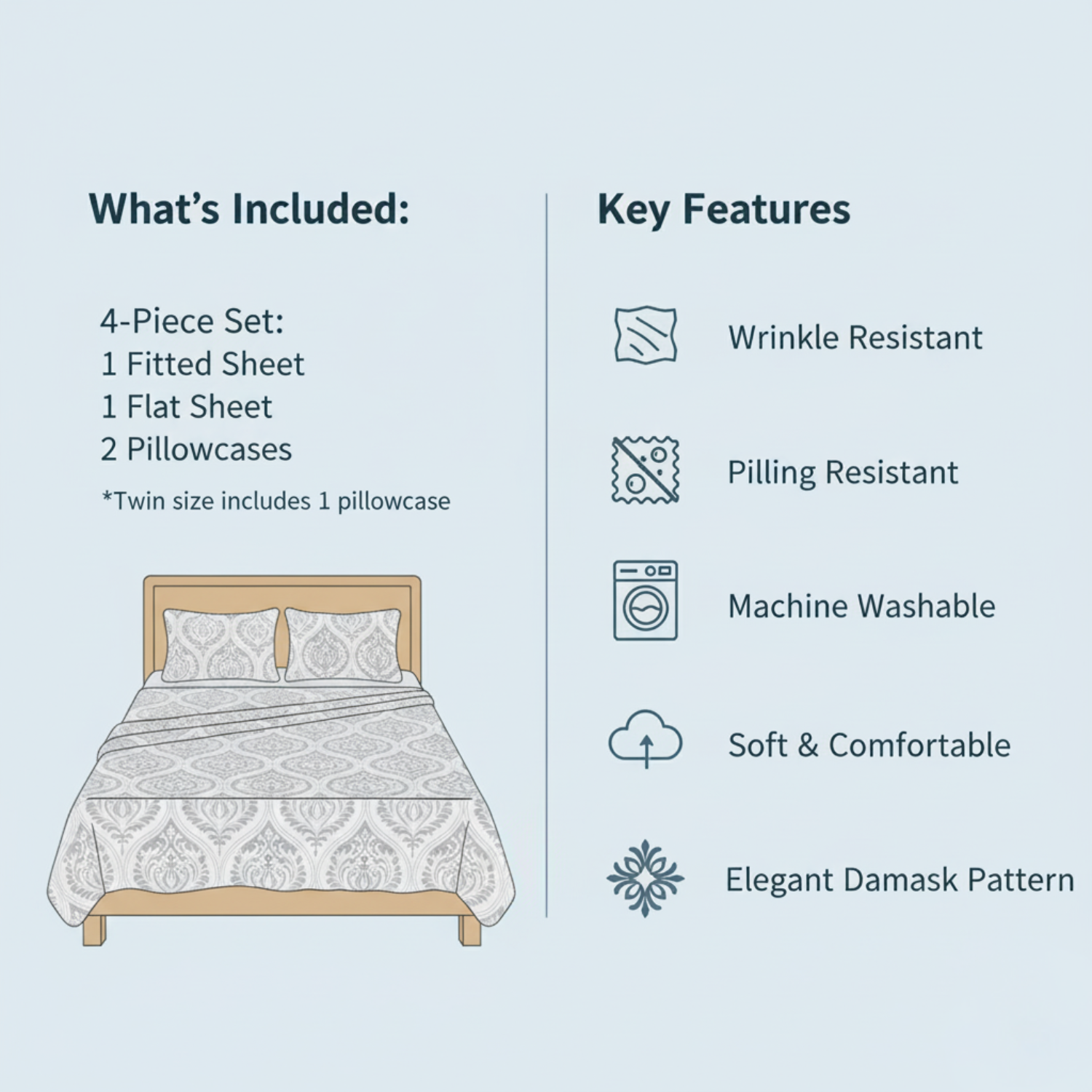 Tache Dreamy Moon Sky Ogee Damask Heather Gray White Bed Sheet Set (TB300)