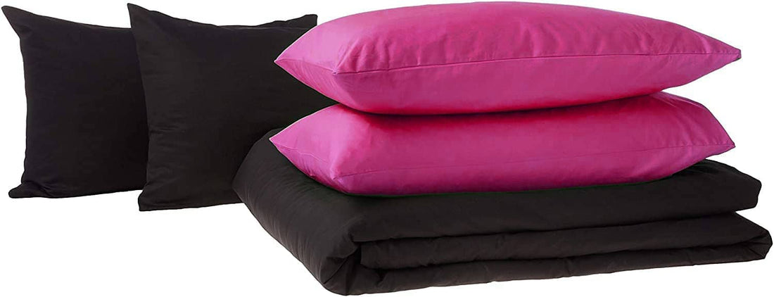 Taterbush Cotton Hot Pink Black Reversible Comforter Set With Zipper Cover