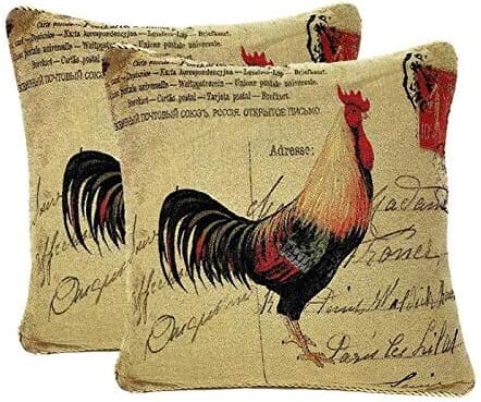 Tache Rooster Postcard European Farmhouse Cottage Vintage Tapestry Woven Throw Pillow Cover (15051)