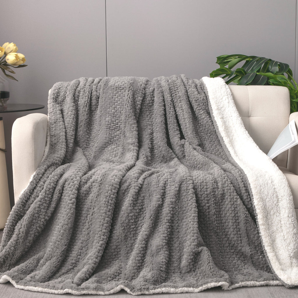 Tache Dark Grey Faux Fur Throw Blanket Bubble Textured Striped Embossed (#11)