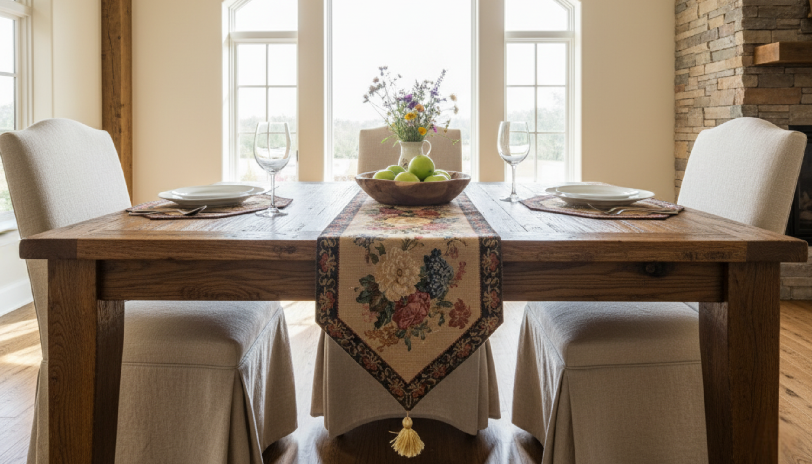 Taterbush Colorful Country Rustic Floral Morning Awakening Table Runner (3089B)