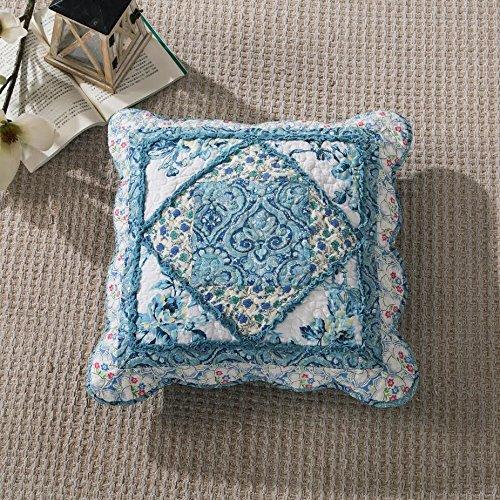 Taterbush Cotton Patchwork White Blue Floral Scalloped Petal Dance Cushion Covers / Euro Sham (JHW-646)