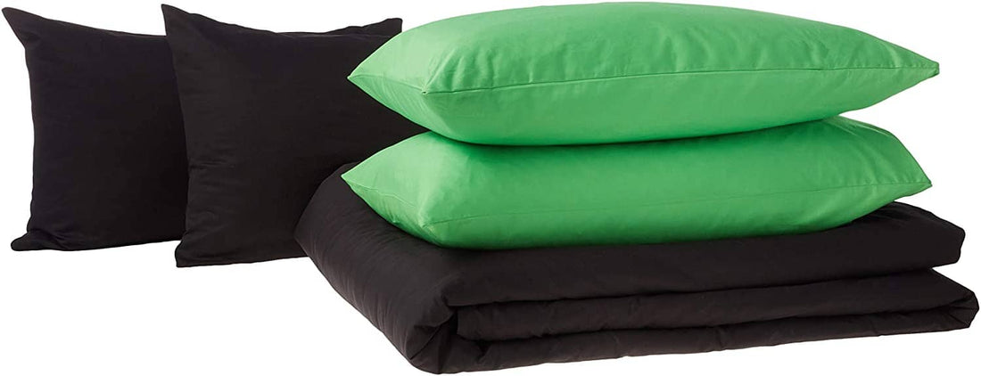 Taterbush Cotton Lime Green Black Reversible Comforter Set With Zipper Cover