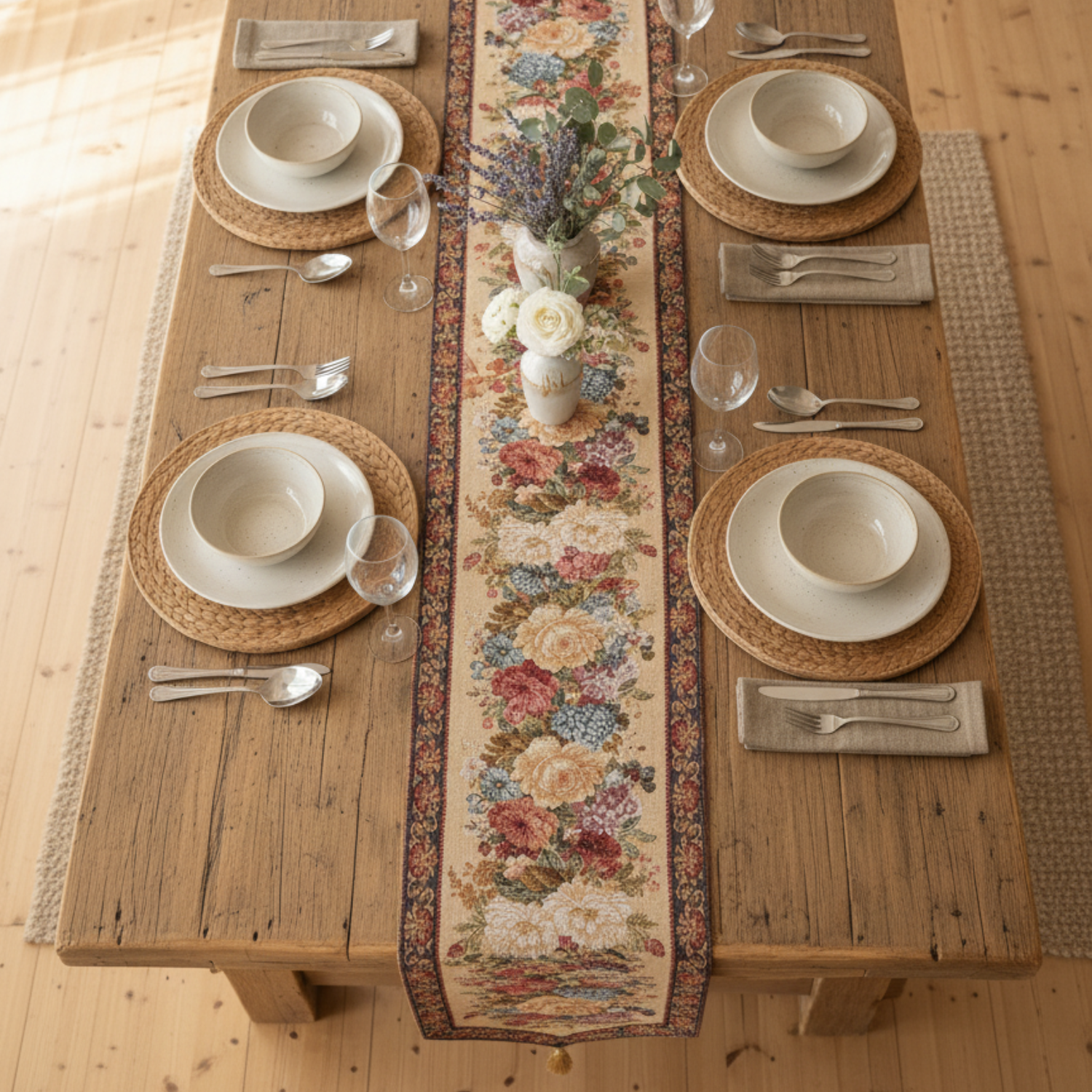 Taterbush Colorful Country Rustic Floral Morning Awakening Table Runner (3089B)