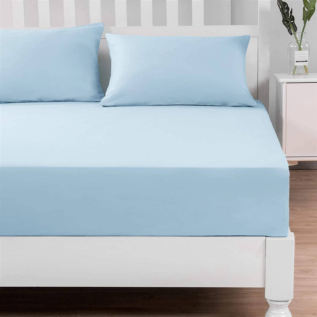 DaDa Bedding Cotton Soothing Light Sky Blue Fitted Sheet (JHW-604)