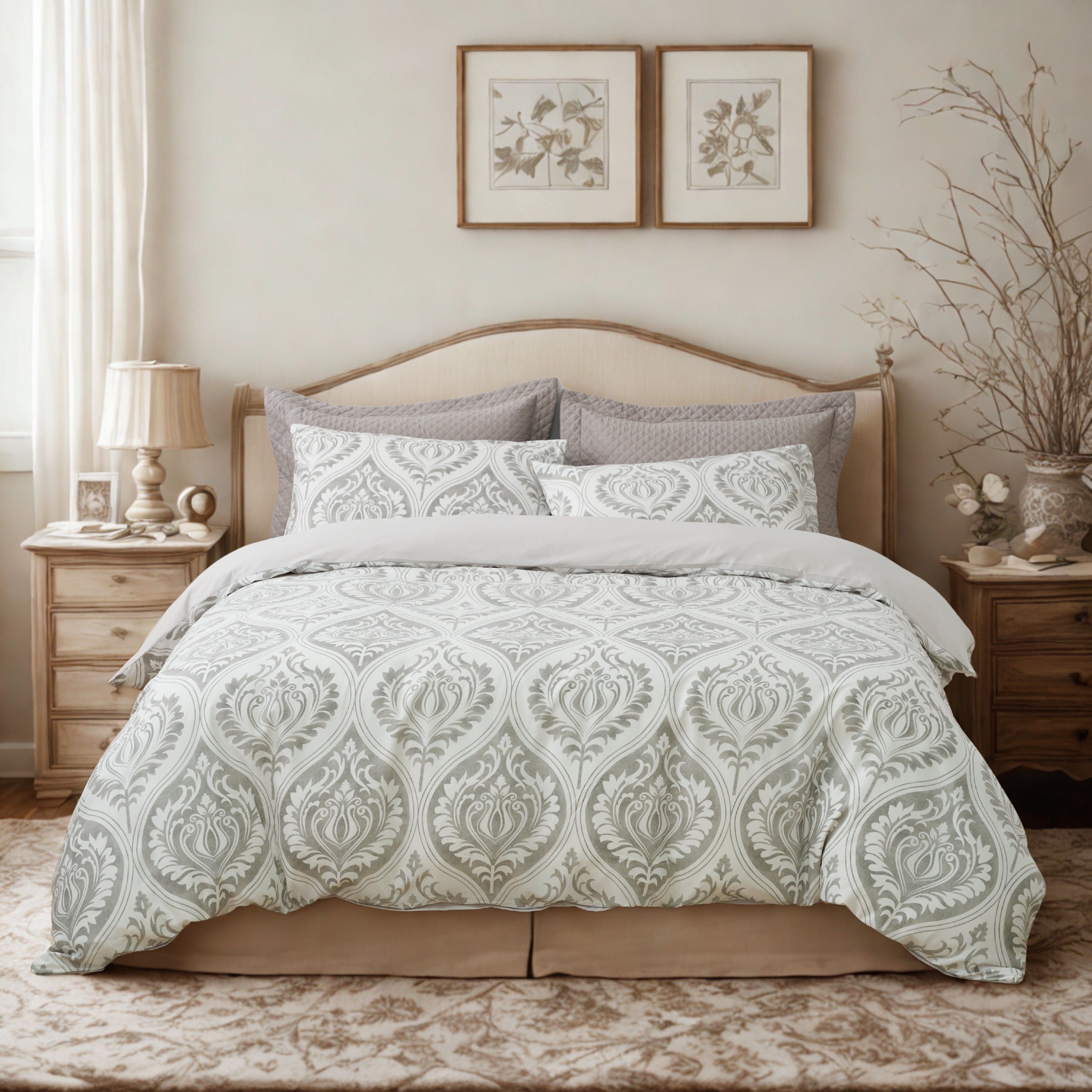 Tache Dreamy Moon Sky Ogee Damask Heather Gray White Duvet Cover (TB300)